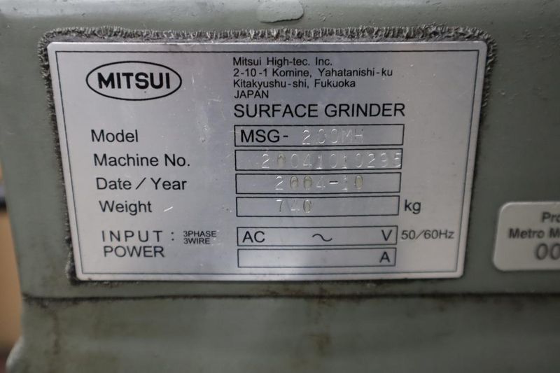 Mitsui High Tec MSG-200MH 6" x 12" Hand Feed Surface Grinder, Variable Spindle Speed, EM Chuck, Sony 2-Axis DRO, Vac-U-Guard, Coolant- Auction Item