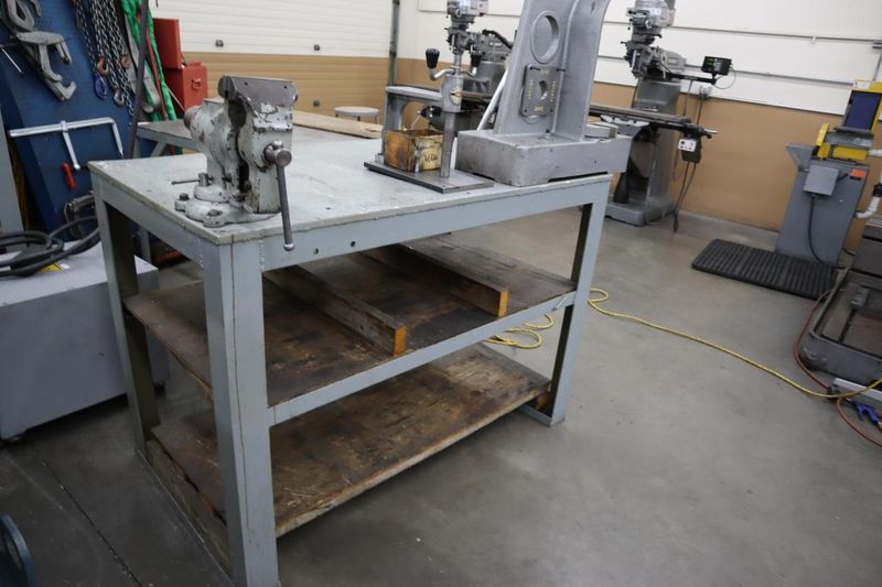 Arbor Press, E-Z Tapper and Bench Vise on Steel Table- Auction Item