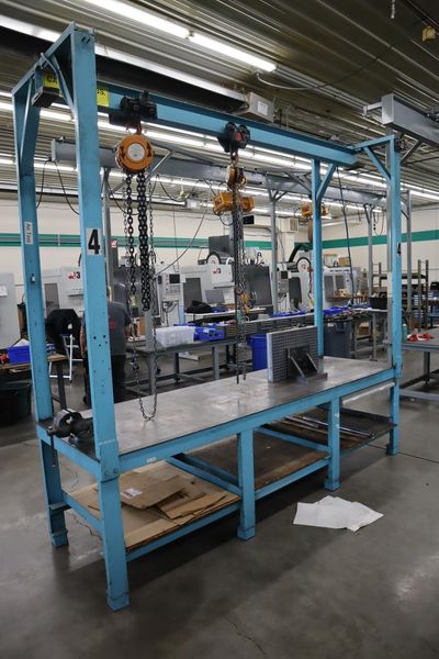 Midwest Crane Heavy Duty Mold Table with Overhead Crane, 4,000 #Capacity, CM Lodestar 2 Ton and 1/2 Ton Hand Chain Hoists - Auction Item