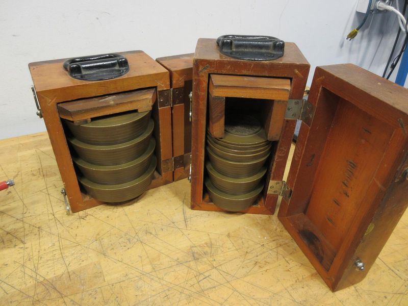 Star Brass Mf'g Co. ***Antique*** Single Range Deadweight Gage Tester with 74.5 Lbs of Brass Weight Sets in Original Wooden Boxes- Auction Item