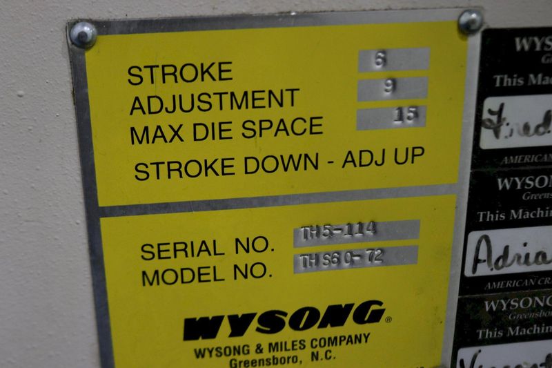 60 TON  X 6' WYSONG HYDRAULIC PRESS BRAKE: STOCK #73486