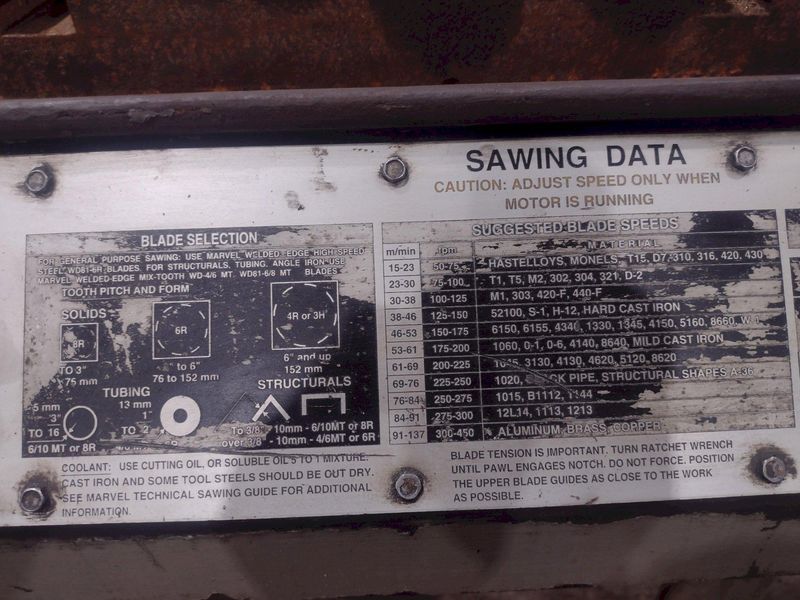 18" X 20" ARMSTRONG MARVEL SERIES 8 MARK 1 VERTICAL BAND SAW: STOCK #11225