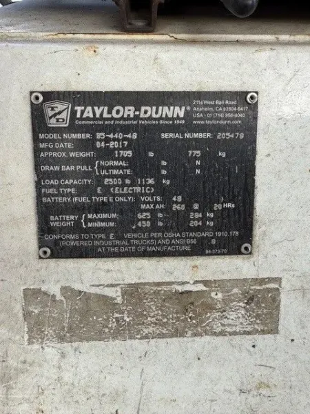 2017 TAYLOR DUNN "BIGFOOT" Industrial Utility Cart USA #7524