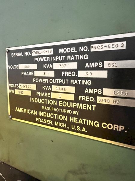 550 kW AMERICAN INDUCTION HEATING CORP (1999)  INDUCTION HEATER POWER SOURCE & CONTROLS: STOCK #
