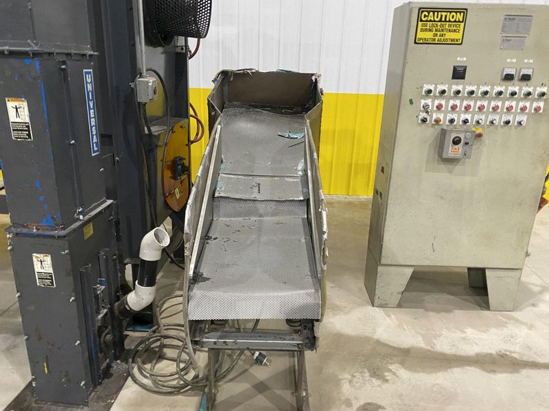 10 HP X 36" X 13"  ROSLER MODEL #JDBC-11/2 CONTINUOUS BARRELL BLASTING / AUTOMATIC PARTS DEBURRI