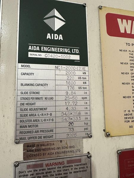 220 TON AIDA GAP FRAME PRESS