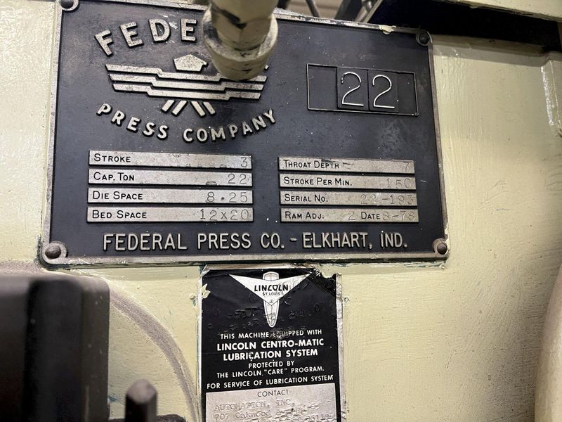 22 TON FEDERAL OBI PRESS