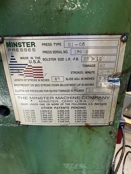 60 TON MINSTER B1-60 GAP PRESS