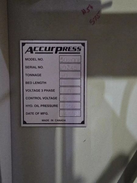 Accurpress Accell 5908 90 Ton x 8′ Hydraulic Press Brake
