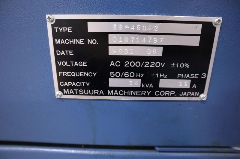 Matsuura ES-450HZ Horizontal Machining Center, Fanuc Series 18i-M Control, BT 40 Taper, 2 Station Pallet Changer- Auction Item