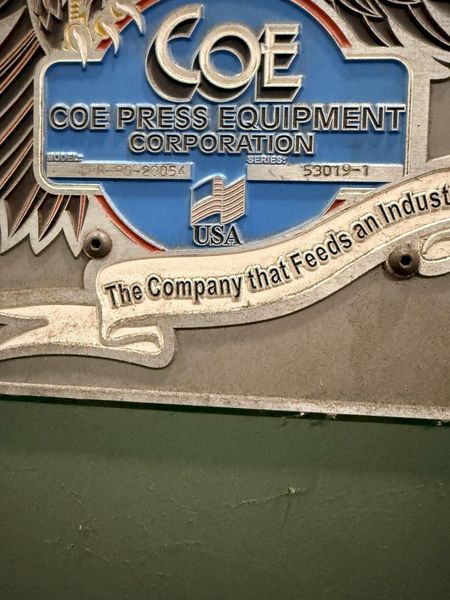 20,000 lbs. x 54 inch Coe Press Equipment Servo Coil Feed Line - Can be seen under power!