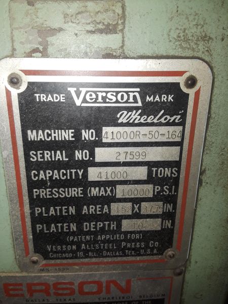 41,000 TON VERSON WHEELON FLUID FORMING PRESS: STOCK #10589