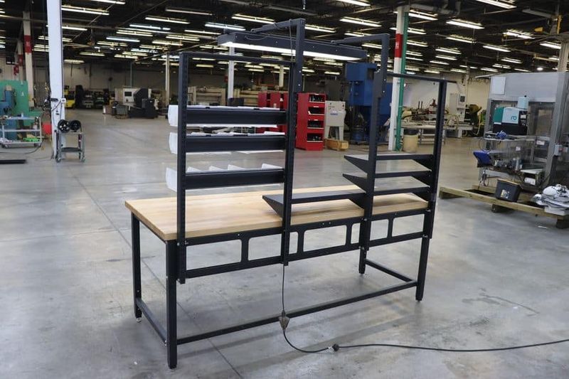 Butcher Block  96″ x 36″ Wood Top Desk w/ Overhead Light
