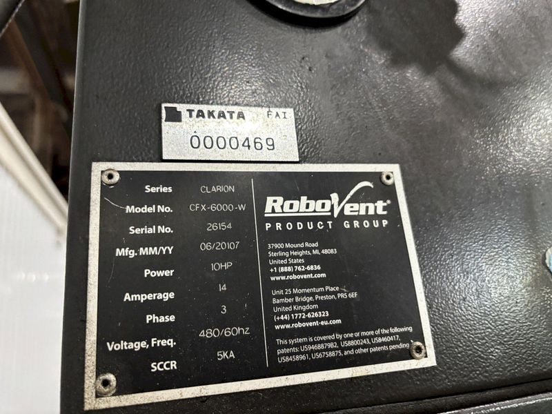 6,000 CFM x 10 HP ROBOVENT MODEL #CFX-6000-W VENTILATION DUST COLLECTOR / MIST COLLECTOR: STOCK