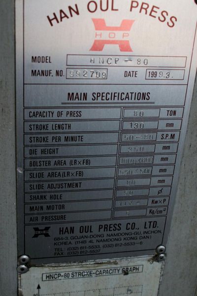 80 TON HAN OUL MODEL HNCP-80 GAP FRAME PRESS: STOCK # 70509