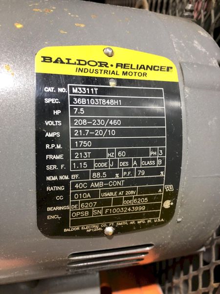 7.5 HP DEVAIR MODEL #TASV-5052-S 175 PSI VERTICAL AIR COMPRESSOR WITH AIR TAK 20 SCFM AIR DRYER: