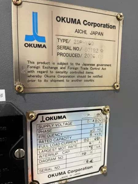 Okuma 2SP-V60 Twin Spindle CNC Vertical Turret Lathe. 24" Chucks. New-2006