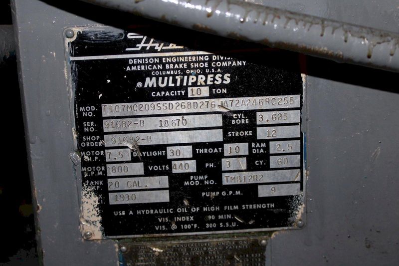 10 TON DENSON HYDRAULIC PRESS WITH 6 STATION ROTARY TABLE