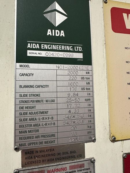 220 TON AIDA GAP FRAME STAMPING PRESS