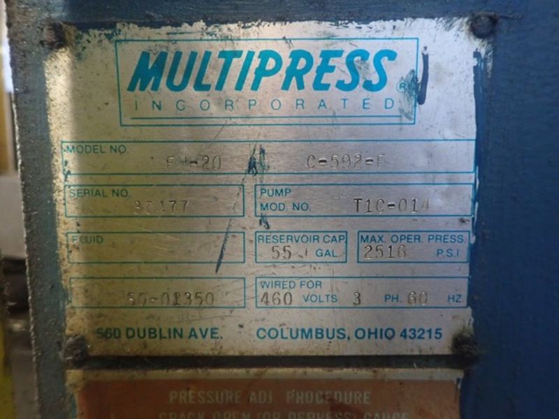 20 TON MULTIPRESS 4 POST GUIDED RAM C FRAME PRESS
