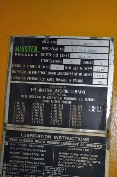 75 TON MINSTER OBI PRESS