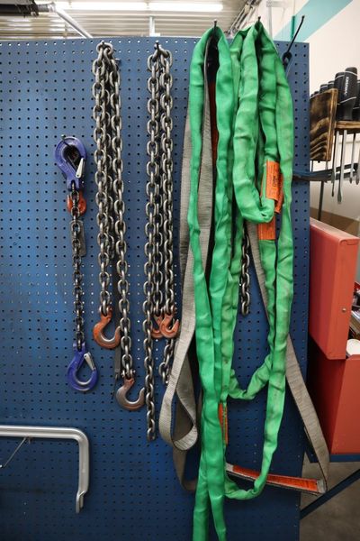 Portable Tool Rack with: Clamps, Hand Tools, Lifting Straps, Chains, Eye-Bolts, Hooks- Auction Item