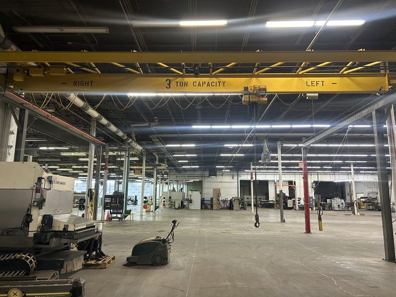 Shaw-Box 36′ x 68′ 3 Ton Top Running Single Girder Bridge Crane