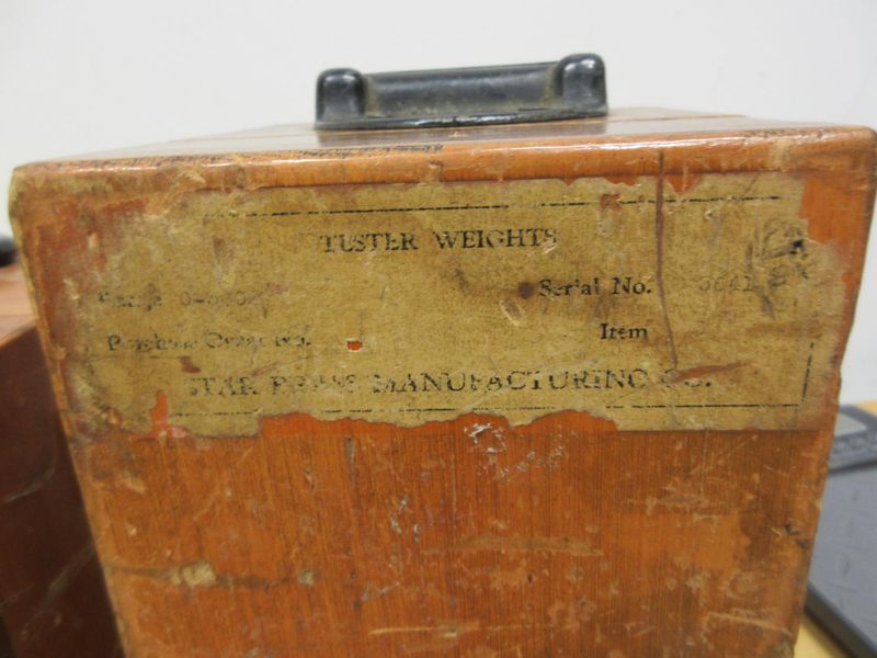 Star Brass Mf'g Co. ***Antique*** Single Range Deadweight Gage Tester with 74.5 Lbs of Brass Weight Sets in Original Wooden Boxes- Auction Item