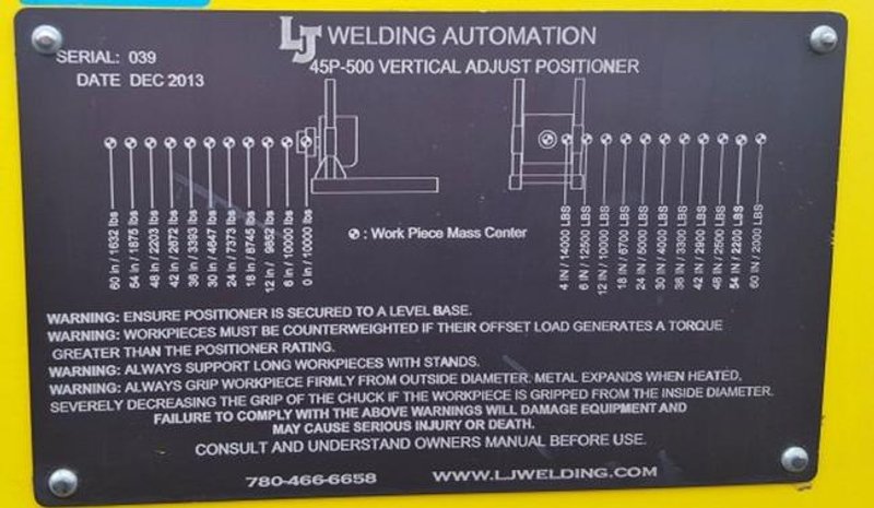 10,000 Lb. LJ Automation, 50" Chuck, Adjustable Base, Power Rotation, Pendant, '13, #26008