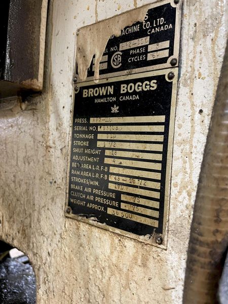 110 TON BROWN & BOGGS MODEL HP2-110 SRAIGHT SIDE PRESS: STOCK #15350