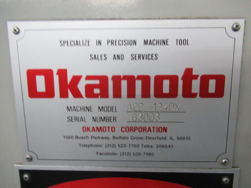 Okamoto ACC-124DX 3-Axis Automatic Horizontal Surface Grinder, 12" x 24" Operation, Electromagnetic Chuck, Downfeed Digital Readout