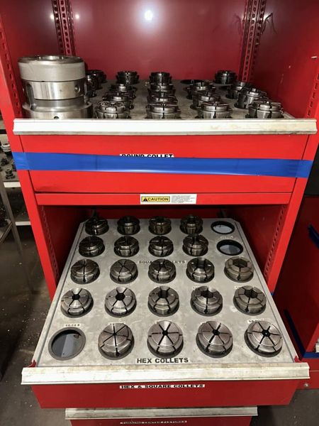 CNC Hydraulic Collet Chuck w/ (41) Assorted Crawford “D” Style Multibore Spring Collets
