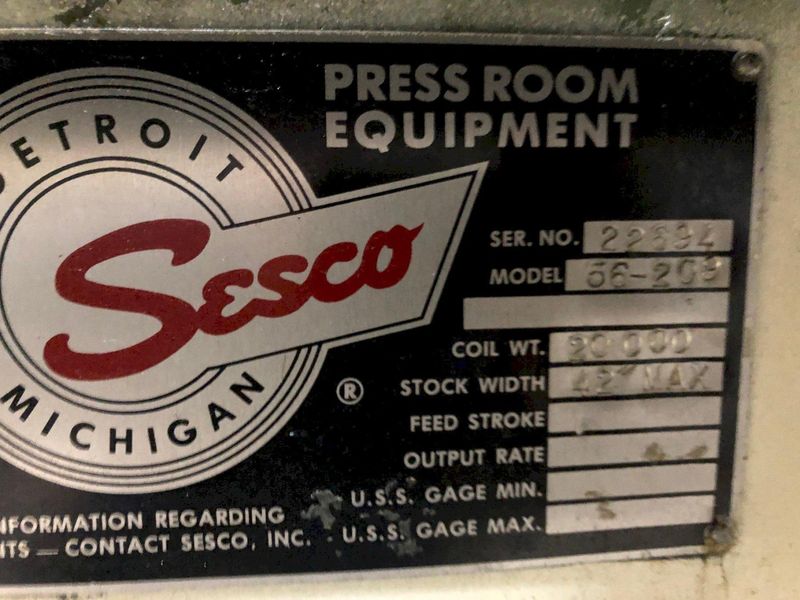 SESCO Coil Cradle - Straightener - Feeder Complete Coil Feed Line 20,000 Lbs. x 42" Wide