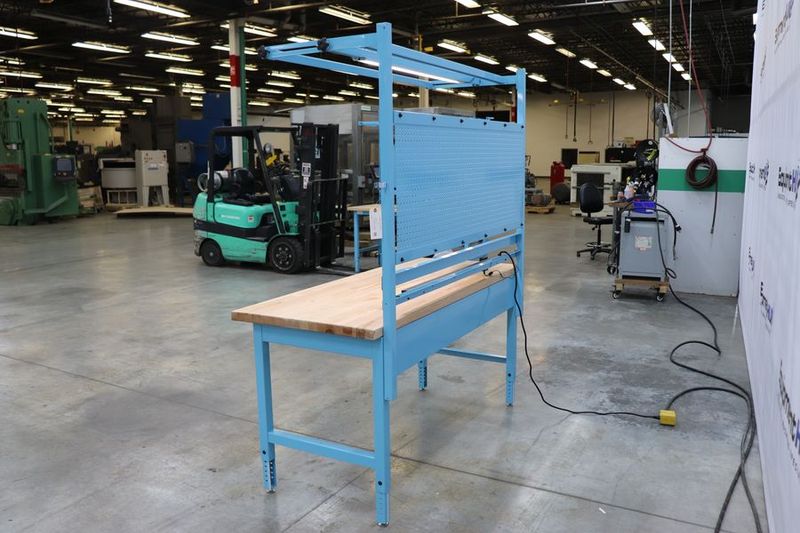 Proline  72″L x 30″D Modular Work Bench Table Station w/ Overhead Lighting, Powers Strip, and Monitor Mounting (New, Never Used)(Qnty. 8 Available / Priced Individually)