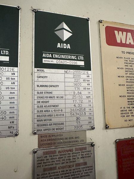 220 TON AIDA GAP FRAME PRESS