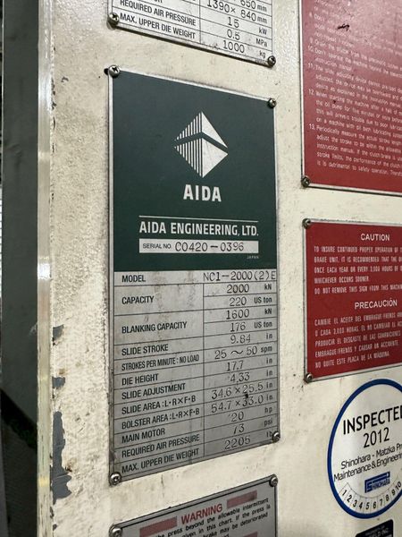 220 AIDA GAP FRAME STAMPING PRESS