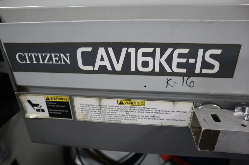 Citizen K16E Type VIIP CNC Swiss Machine, CAV16KE-IS Bar Feed, LNS Chip Conveyor, Coolblaster CB510 Coolant System, Parts Conveyor- Auction Item