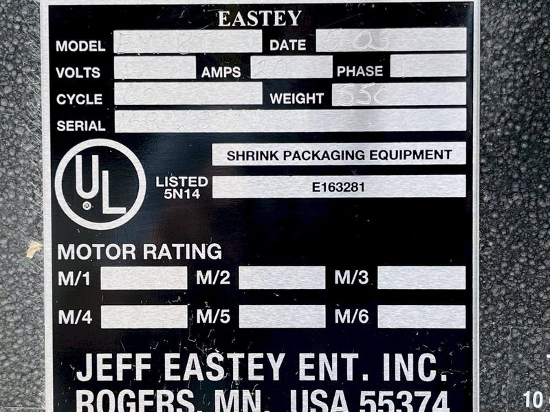 Eastey EM28T Manual L-Bar Sealer w/ Powered Take Away Conveyor