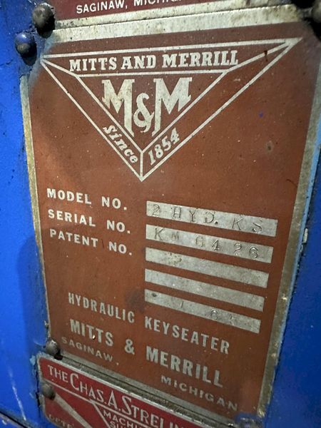 1.25" X 12" MITTS & MERRIL #2-HYD-KS HYDRAULIC KEYSEATER: STOCK #19081