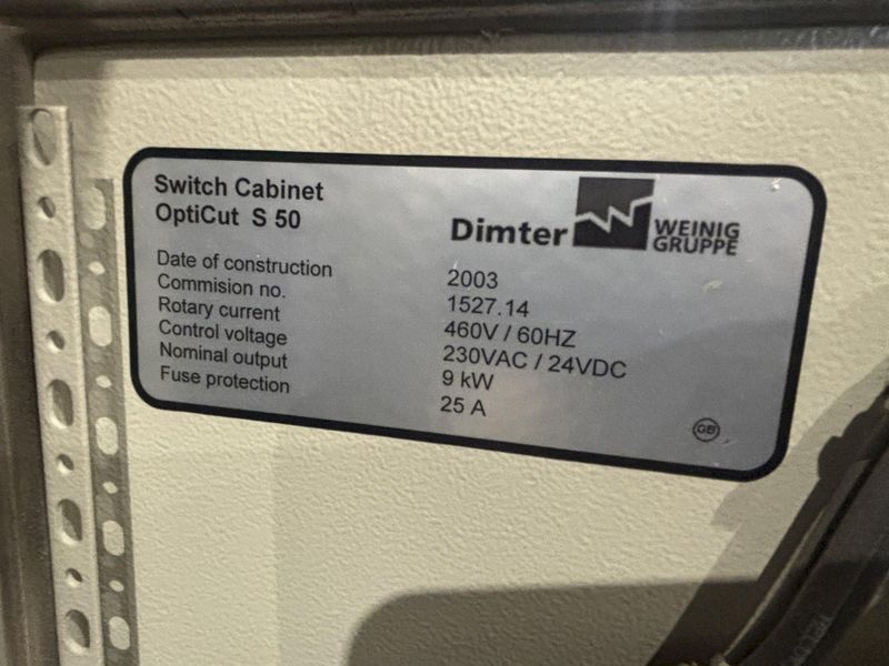 4" HIGH X 12" WIDE DIMTER OPTICUT MODEL #S50 CROSS-CUT AUTOMATIC WOOD SAW, NEW 2003: STOCK #2292