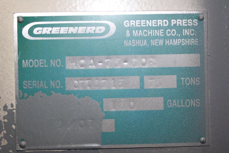 75 TON GREENERD HYDRAULIC PRESS