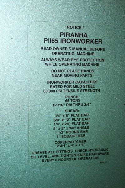 65 TON PIRAHNA IRONWORKER