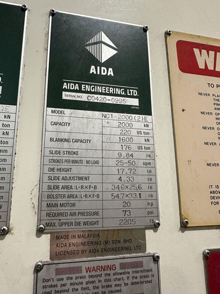 220 TON AIDA GAP FRAME PRESS