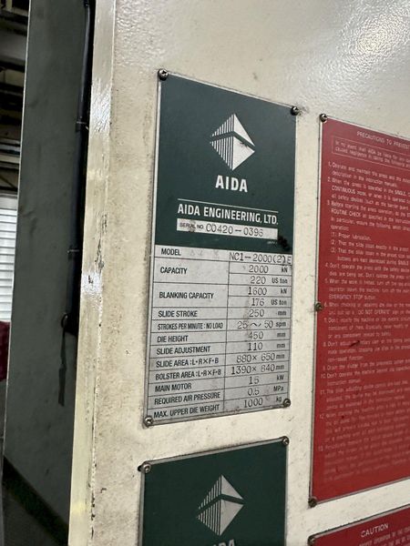 220 AIDA GAP FRAME STAMPING PRESS