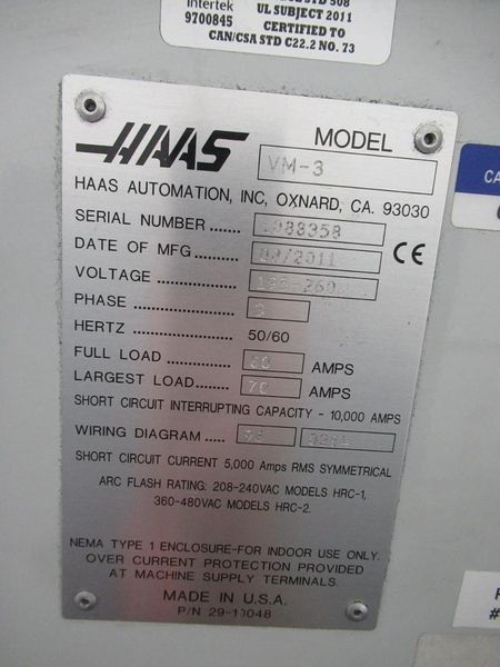 Haas VM-3 CNC Vertical Machining Center, Haas MainCon Ctrl, 4th & 5th Axis Drive, 1000 PSI TSC, Probing, High Speed Machining, 24+1, RJH- Auction Item
