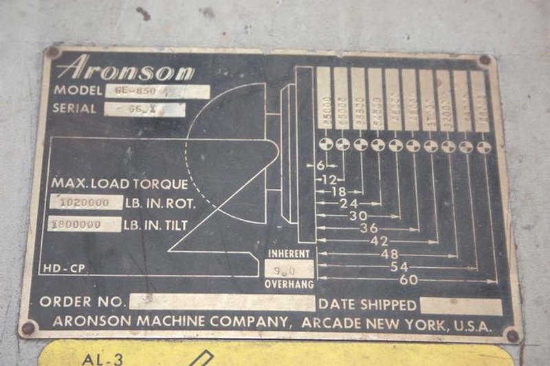 85,000 Lb. Aronson Model GE-850 Welding Positioner w/Geared Elevation