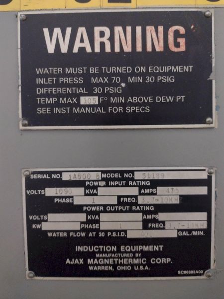 250 KW AJAX TOCCO "PACER" INDUCTION HARDENING SCANNER SYSTEM WITH MAGNESCAN QS CONTROLS: STOCK #