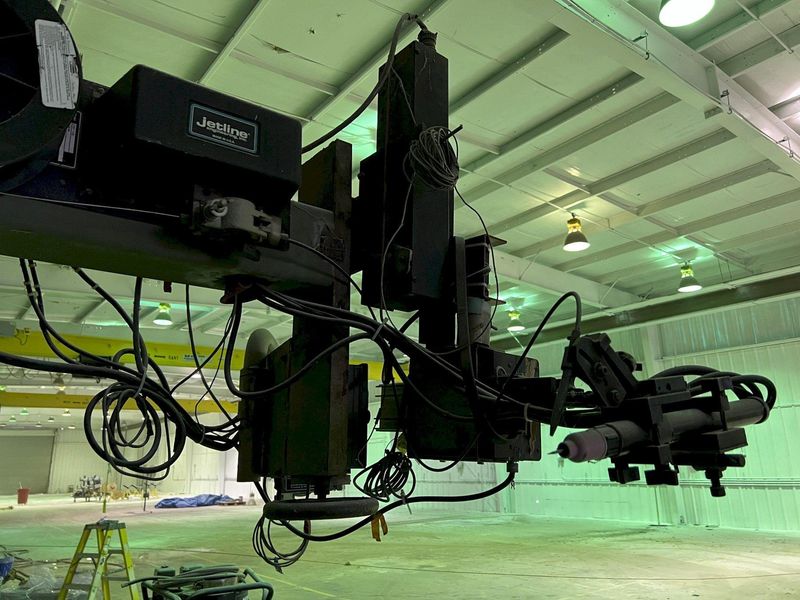 20' RANSOME RAIL MOUNTED WELDING MANIPULATOR WITH LINCOLN WELDERS: STOCK #17950