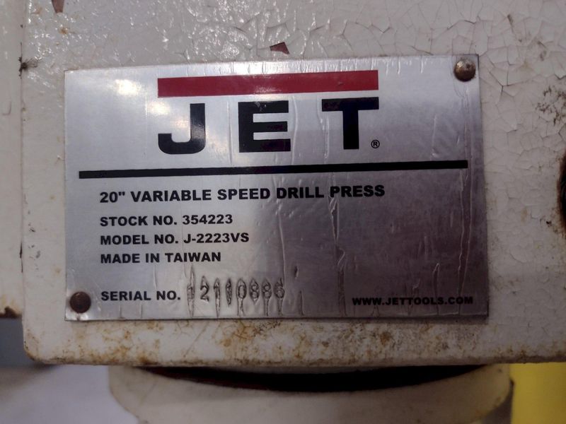 20" JET MODEL #J-2223VS VARIABLE SPEED SINGLE SPINDLE DRILL: STOCK #16689