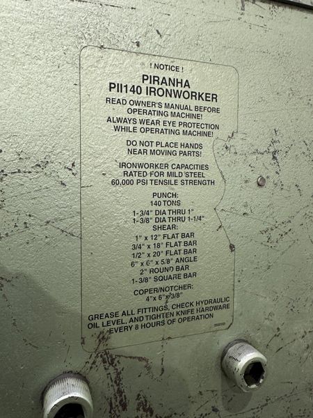140 TON PIRANHA model P11-140 HYDRAULIC IRONWORKER : STOCK #77765